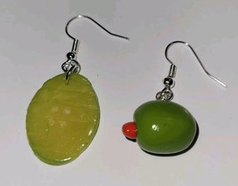 Spanish Olive Dill Pickle Earrings Silver Wire Martini - £6.73 GBP