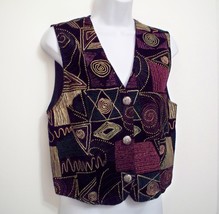 Dressbarn Topper Layer Vest S Sleeveless Black Velvet Holiday Artsy Red Gold 6 8 - £16.97 GBP