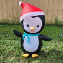 4 ft Christmas Holiday Festive Inflatable Airblown Penguin in Stocking Hat - £19.12 GBP