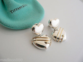 Tiffany &amp; Co Silver 18K Gold Heart Earrings Arrow Dangling Pierced Love Gift Art - £509.55 GBP