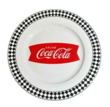 Drink Coca Cola Checkered Diamond Ceramic Dinner Plate 10.5 Banner Logo ... - $15.86