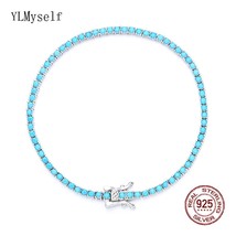 Pure Silver 2 mm Turquoise Blue Stone Tennis Bracelet 16/17/18 cm Length Beautif - £58.52 GBP