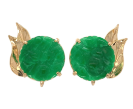 14k Yellow Gold Ming&#39;s Carved A Jadeite Jade Earrings with GIA Report (#... - $1,424.61