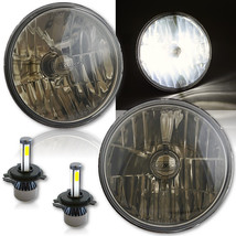 7&quot; LED Crystal Smoked Glass Lens Metal Headlight 4000Lm 6k H4 Light Bulb Pair - £79.71 GBP