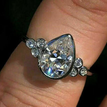 14K White Gold Over 2 Ct Pear Cut Diamond Bezel Set Wedding Engagement Ring - $1,365.73 MXN