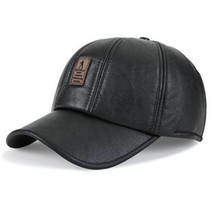 New Retro PU Leather Baseball Hat Winter Hat Ear Protection Dad Hat Plush Baseba - £30.03 GBP