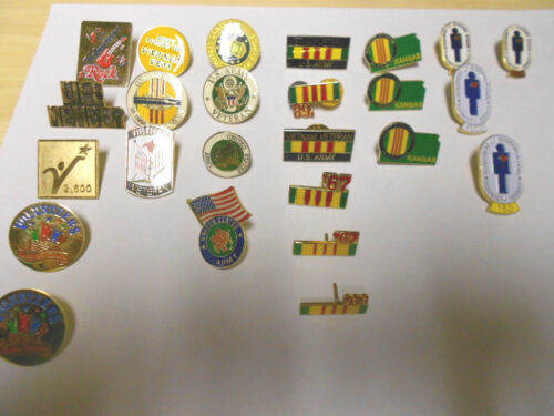 LOT OF 25  COLLECTOR ORG VINTAGE MISC. MILITARY PINS - AIR FORCE, ARMY, VIETNAM - $34.99