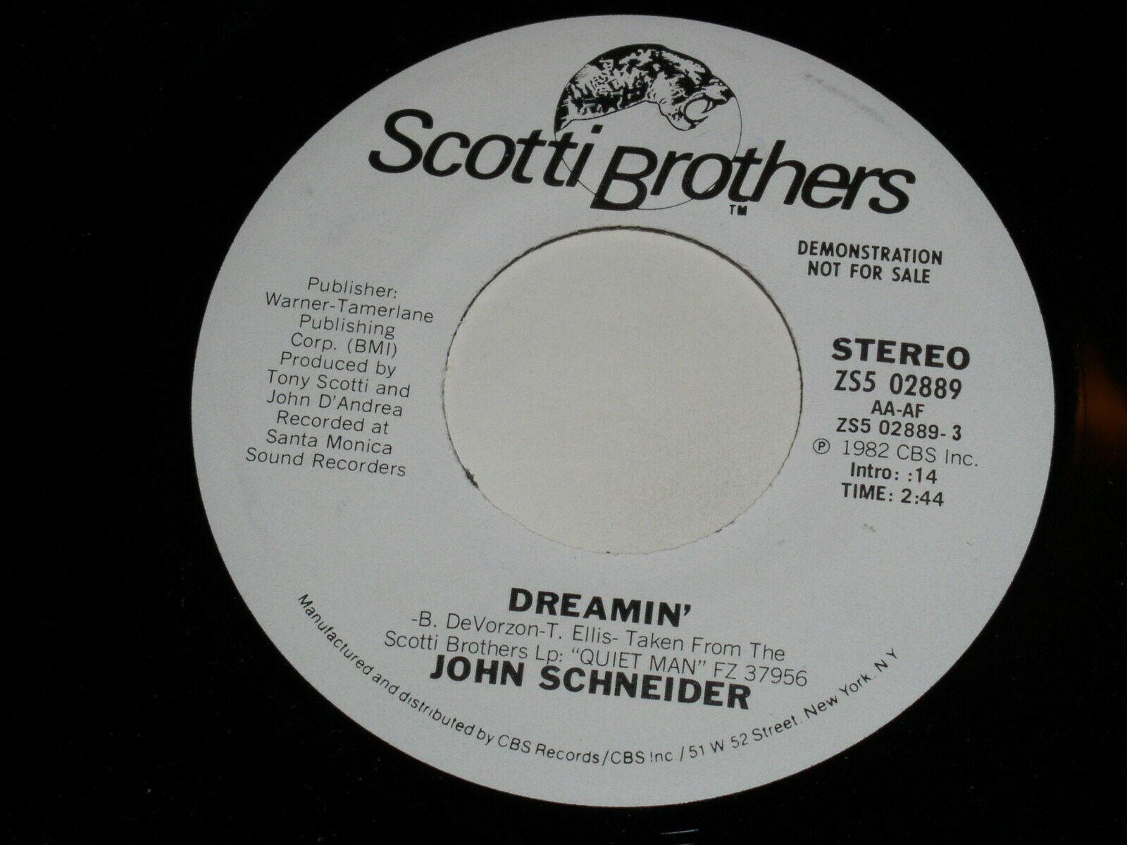Primary image for John Schneider Dreamin 45 Rpm Record Scott Brothers Label Promotional