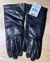 Size 6 1/2 NEW Bloomingdale's Black Leather Gloves with Cashmere Lining ... - $34.64