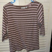 L.L. Bean small petite brown and pink striped three-quarter sleeve blouse - £10.75 GBP