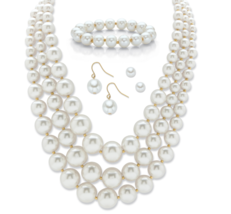 Simulated Pearl Gold Tone Necklace Bracelet Earring Set - £71.93 GBP