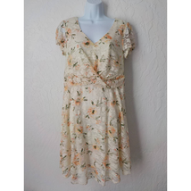 Lily Rose Soft Yellow Pink Floral Lace Twist Dress Women size Large Pull... - £21.01 GBP