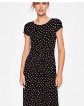 Boden Amelie Jersey Black With pink polka dot Dress Size 8 Short Sleeve - £26.94 GBP