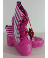 Hunter KIDS DIPPED BOOTS Canvas HIGH TOP SNEAKERS PINK STRIPE Size 2 - £11.30 GBP