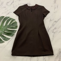 Byer Too Womens Vintage Mini Dress Size 9 Brown Flocked Leopard Collar B... - $32.66