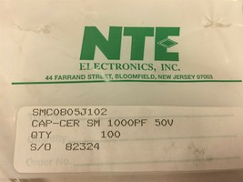 (100) NTE SMC0805J102 Surface Mount Capacitor Ceramic 1000pF 50V - Lot o... - $14.99