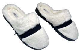 BORN Faux Fur Slippers Slides Scuffs White Fur w/ Black Hard Sole Slip On Sz 7-8 - $20.24