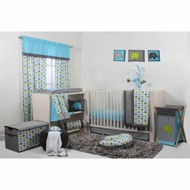 Blue Gray Green Elephant 10pc Crib Bedding Set Baby Boy Nursery Comforte... - £243.27 GBP