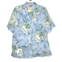 Allison Daley Womens Size 14 Blouse Short Sleeve V-Neck Button Front Blue Floral - £10.91 GBP