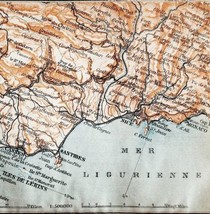 Map Cannes To Monaco Southern France Rare 1914 Lithograph WW1 Topo Mini DWAA20B - £39.14 GBP