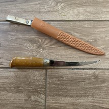 Vintage Fillet Knife Wood Handle Japan w Plastic Holder - £27.68 GBP