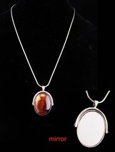 Flip Mirror necklace / agate cabochon / 2 sided compact / vintage pendan... - £67.94 GBP