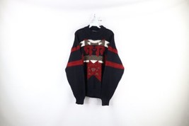 Vintage 90s Streetwear Mens Size Large Chunky Knit Geometric Dad Sweater Black - £38.91 GBP