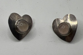 Native American Sterling Silver Earring Heart with Rose Pink Quartz - $44.55