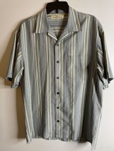 Tommy Bahama Silk Shirt Mens Small Short Sleeve Button Up Striped Blue Yellow - £22.01 GBP