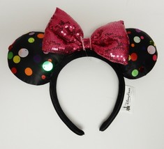 Disney Parks Mickey Minnie Mouse Sequin Ears Headband Polka Dot Black Multi NEW - £19.94 GBP