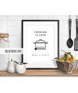 Cooking Is Love Print, Bon Appetit, Cooking Pot Illustration, Typography... - $10.00+