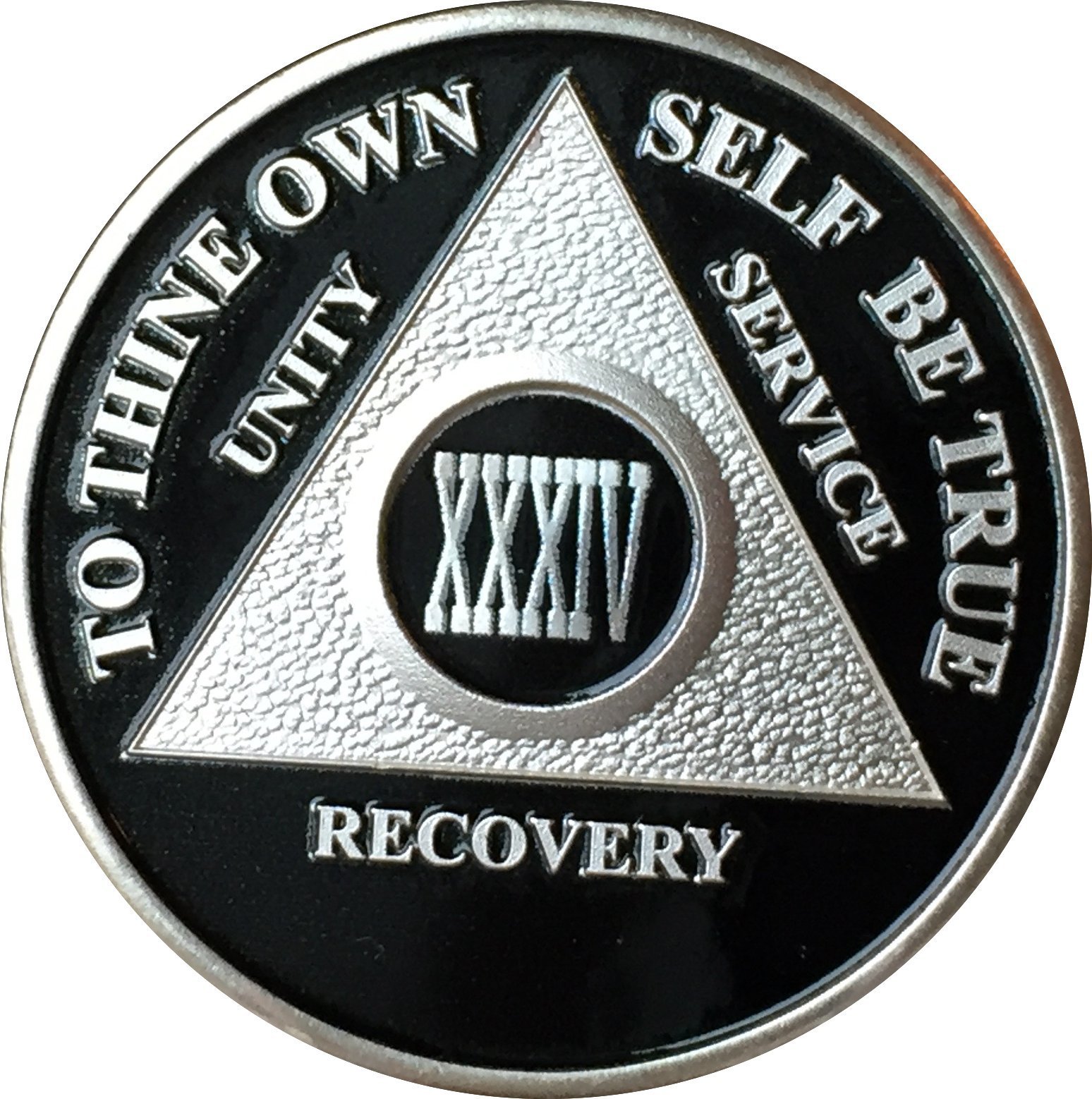 Black & Silver Plated 34 Year AA Alcoholics Anonymous Sobriety Medallion Vinyl P