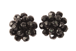 Vintage Laguna Clip On Earrings Faceted Jet Beads VGC - £5.42 GBP