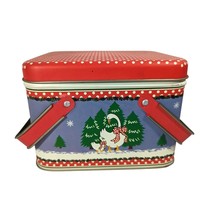 Holiday White Goose Tin Gift Box Red Handles Cookie Candy Storage Vintag... - $13.99