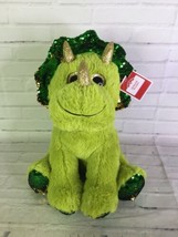 Holiday Time Green Dinosaur Flip Sequin Sparkle Eyes Plush Stuffed Animal Toy - £21.79 GBP