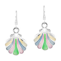 Beach Lover Seashell w/ Multicolor Shell Boho Sterling Silver Dangle Earrings - £30.60 GBP