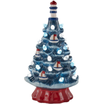 Illuminated ~ Blue White Red ~ LIGHTHOUSE ~ Ceramic Tree ~ Battery Operated - $50.00