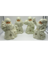 Set of 4 Ivory White &amp; Gold Santa Ceramic Tea Light Holders 6&quot; High - £19.07 GBP