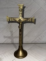 VTG Brass Cross Vintage Church Altar Crucifix 12 Inches Tall 6 In Wide Korea - $70.13