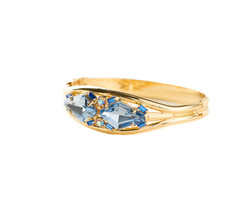 Light Blue Austrian Crystal Gold Tone Retired Bangle Bracelet Signed By Sorrelli - $133.00