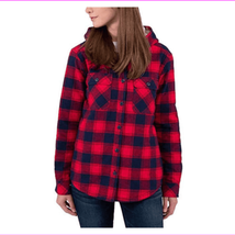 Boston Traders Womens Sherpa Lined Flannel Hooded Jacket Large Red/Black - £55.93 GBP