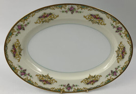 1933 Vintage Noritake Gloria 11 1/2 in Oval Sewrving Platter Green Yellow Floral - £38.94 GBP