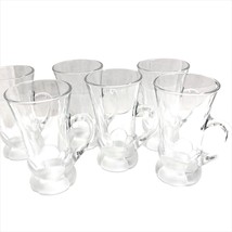 6 Aderia Glass Mugs Frosted Footed Bottom Irish Coffee Clear Glass Cups Vtg - $64.59