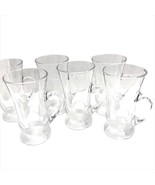 6 Aderia Glass Mugs Frosted Footed Bottom Irish Coffee Clear Glass Cups Vtg - £51.18 GBP