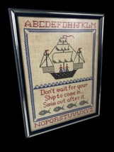 Finished Needlepoint Sampler Alphabet Sailboat Nautical Boys Room Vintag... - $149.24