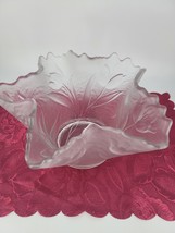 Frosted Glass Fruit Bowl 6 1/2&quot;H 11&quot; Widest 5&quot; Base Asymmetrical Tulip P... - $28.16