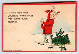 Christmas Postcard Boy Throw Snowball Tuck Holly Leaves Series 557 Joys Of Youth - $20.19