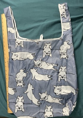 BeeGreen  Reusable Nylon Shopping Tote Bag with Frenchie Dogs Gray Blue - $5.94