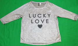 H&amp;M Divided Gray Silver Shine Stretchy 3/4 Cuffed Sleeve Top Blouse Lucky Love L - $5.93