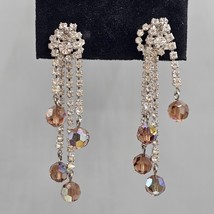 Aurora Borealis Waterfall Dangle Earrings Clip On Orange Purple Color Shift - $29.99